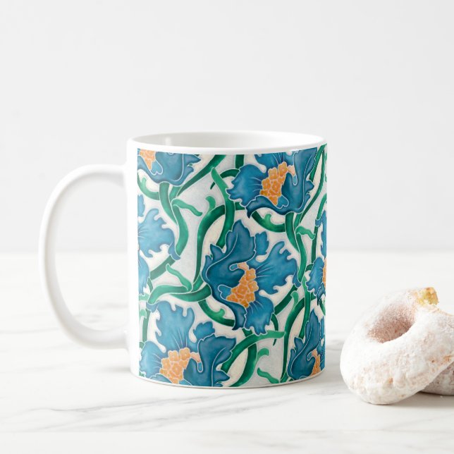 Taza De Café Patrón Art Nouveau Floral Majolica (Con donut)