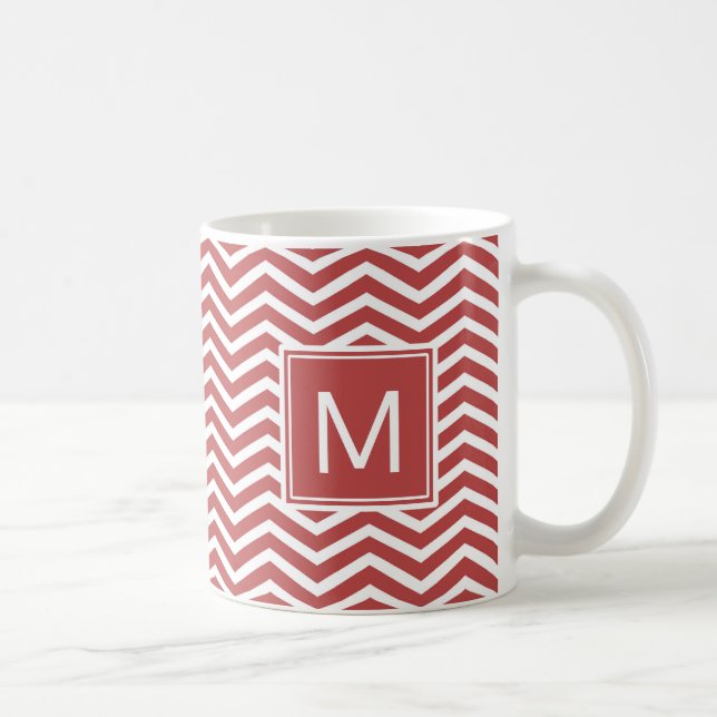 Taza De Café Patrón Aurora Chevron Rojo Moderno Con Monograma (Derecha)