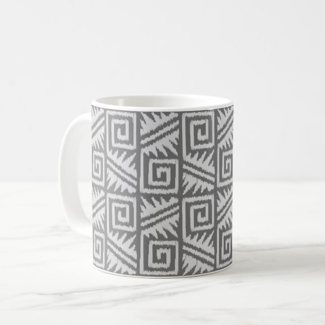 Taza De Café Patrón Azteca Ikat - Tonos grises / grises (Anverso izquierdo)