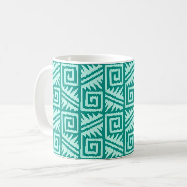 Taza De Café Patrón Azteca Ikat - Turquesa y Aqua (Anverso izquierdo)