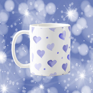 Taza De Café Patrón azul acuarela de los corazones