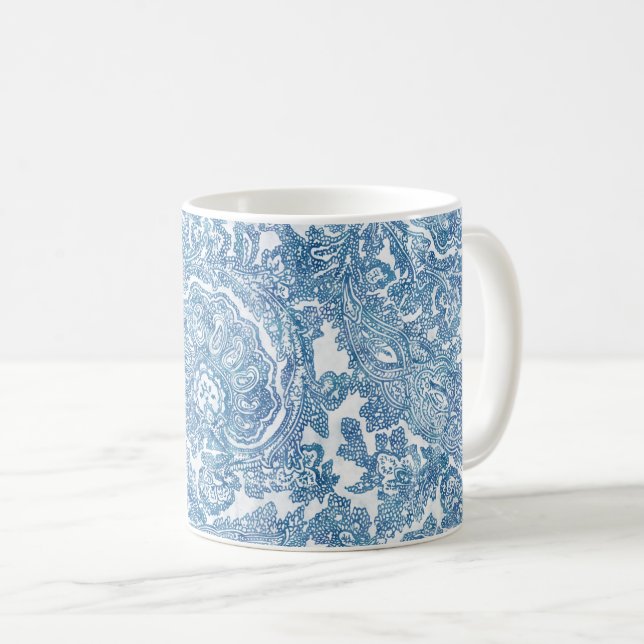Taza De Café Patrón azul Boho Paisley (Anverso derecho)