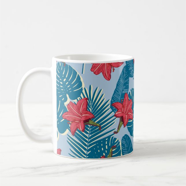Taza De Café Patrón azul de hoja sin soldadura de Palm tropical (Izquierda)