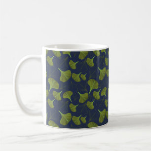 Taza De Café Patrón azul de hojas de gingko florales