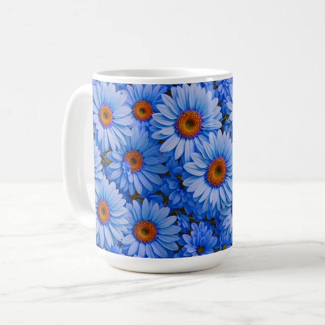 Taza De Café Patrón azul floral azul girasol azul marea (Anverso izquierdo)