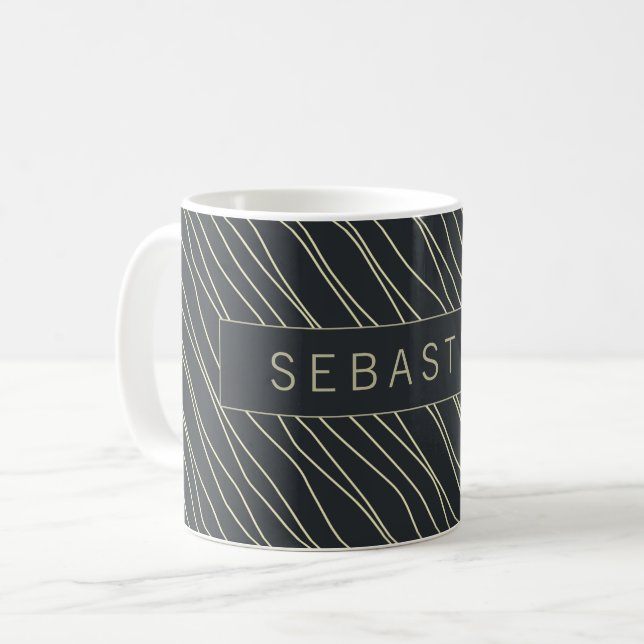 Taza De Café Patrón azul oscuro rayado personalizado (Anverso izquierdo)