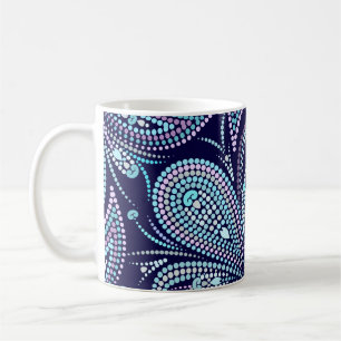 Taza De Café Patrón azul puntiagudo con paisajes y perlas. Nomb
