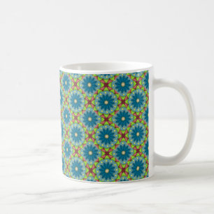 Taza De Café Patrón azul verde florido