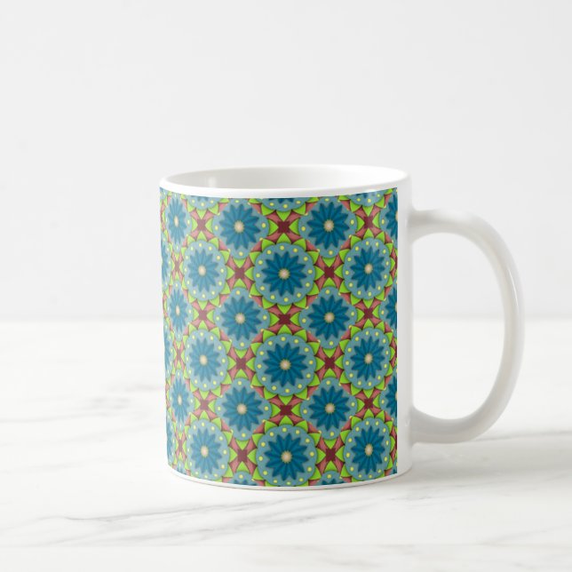 Taza De Café Patrón azul verde florido (Derecha)
