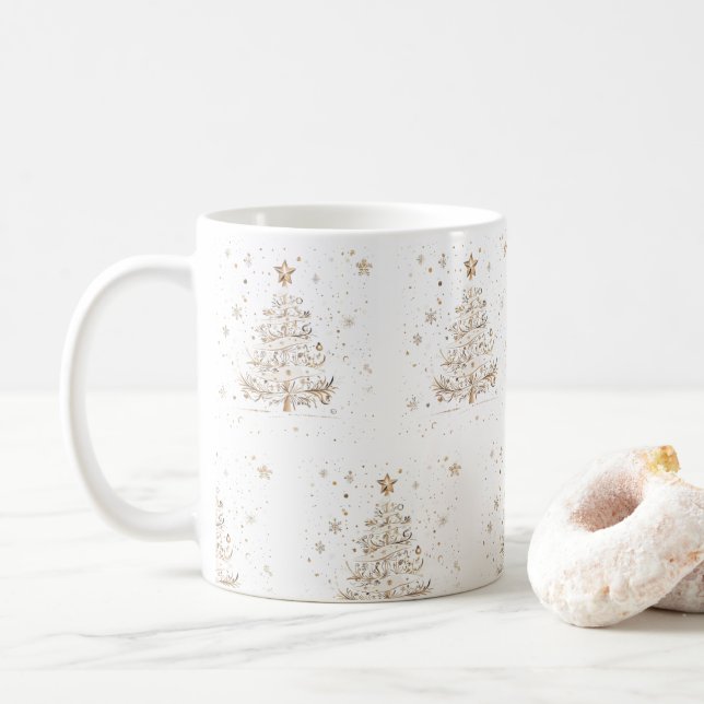 Taza De Café Patrón Beige de árbol de Navidad sin soldadura (Con donut)