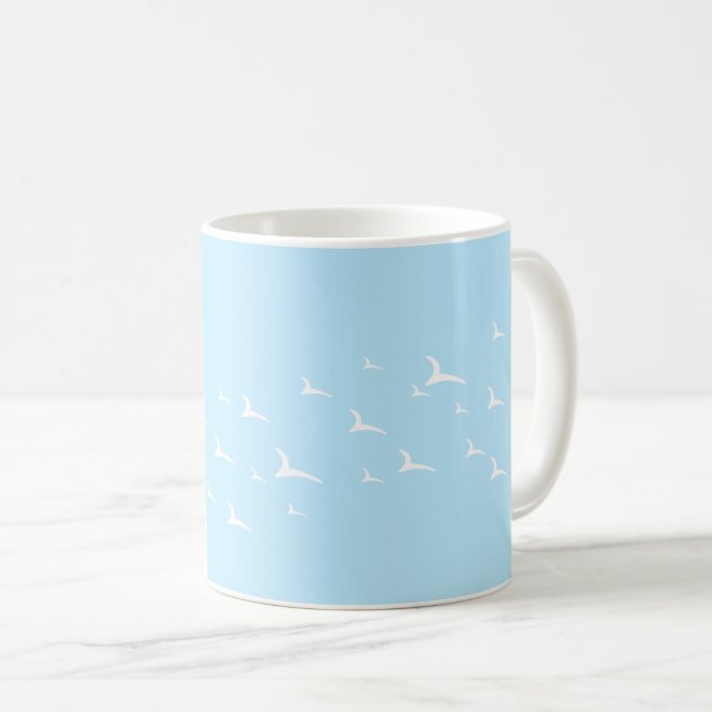 Taza De Café Patrón blanco azul claro de las aves (Anverso derecho)