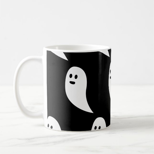 Taza De Café Patrón blanco blanco negro de Ghost Halloween (Izquierda)