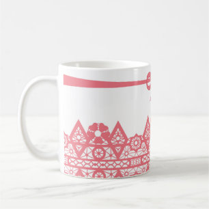 Taza De Café Patrón blanco de lazo romántico de encaje rosa sin