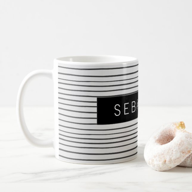 Taza De Café Patrón blanco gris a rayas personalizado (Con donut)