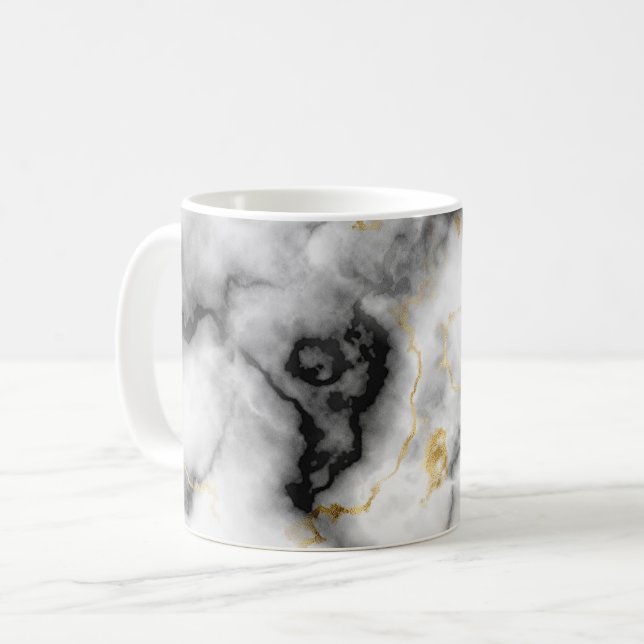 Taza De Café Patrón blanco negro gris y mármol dorado (Anverso izquierdo)