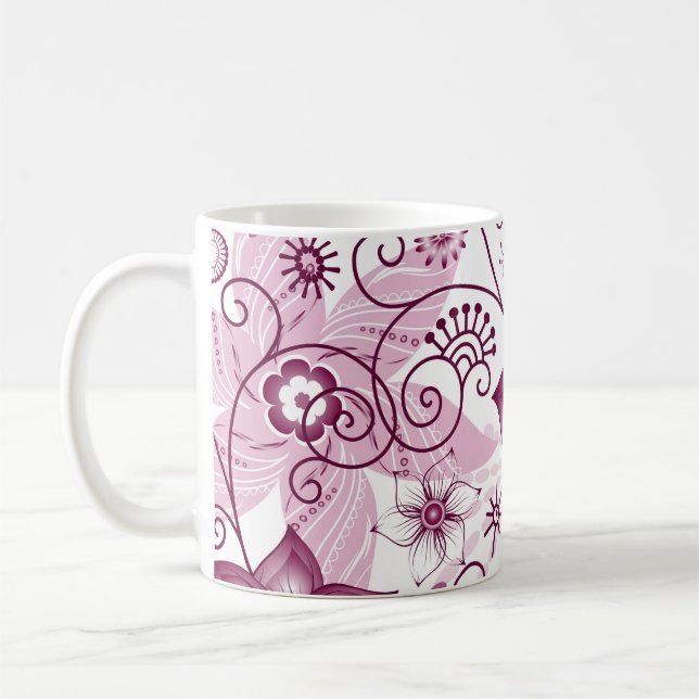 Taza De Café Patrón blanco y rosado de espiral floral (Izquierda)