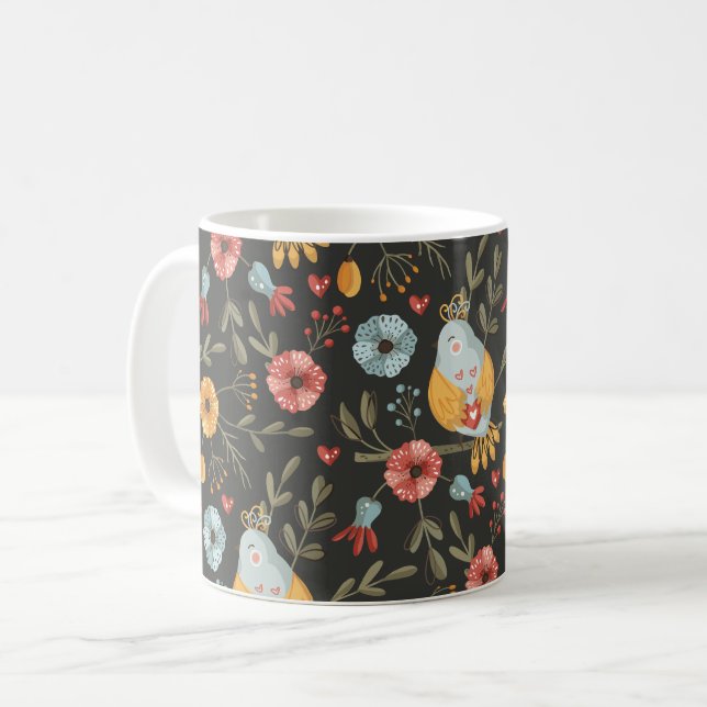 Taza De Café Patrón bohemiano floral de aves (Anverso izquierdo)
