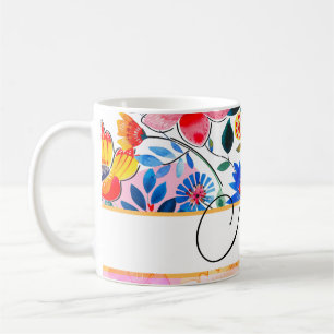 Taza De Café Patrón Boho Floral Watercolor Tropical