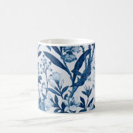 Taza De Café Patrón botánico azul