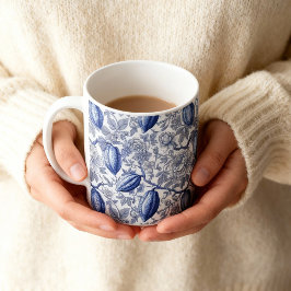 Taza De Café Patrón Botánico Chic de Toile Azul Único en Cocoa