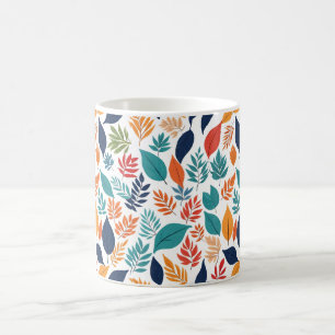 Taza De Café Patrón botánico con hojas tropicales en blanco