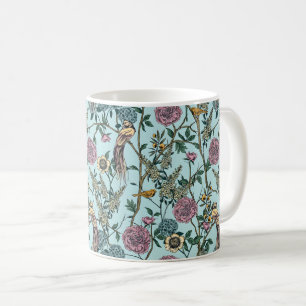 Taza De Café Patrón botánico de color azul estilo vintage