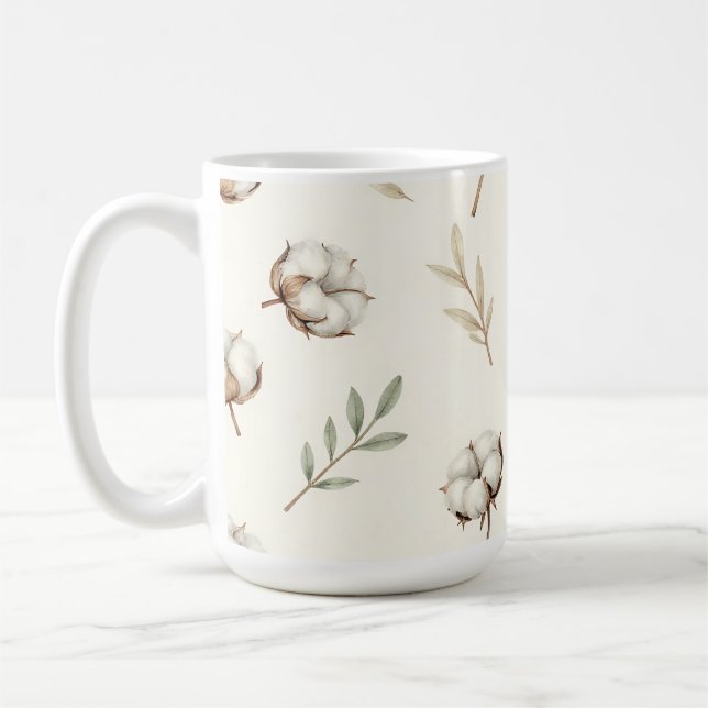 Taza De Café Patrón Botánico de Flor de Algodón de Algodón Suav (Izquierda)