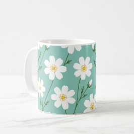 Taza De Café Patrón Botánico de Flor Silvestre Blanca