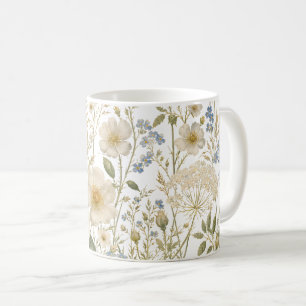 Taza De Café Patrón Botánico de Flor Silvestre Vintage