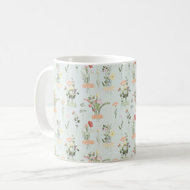 Taza De Café Patrón botánico de flores silvestres acuáticas (Anverso izquierdo)