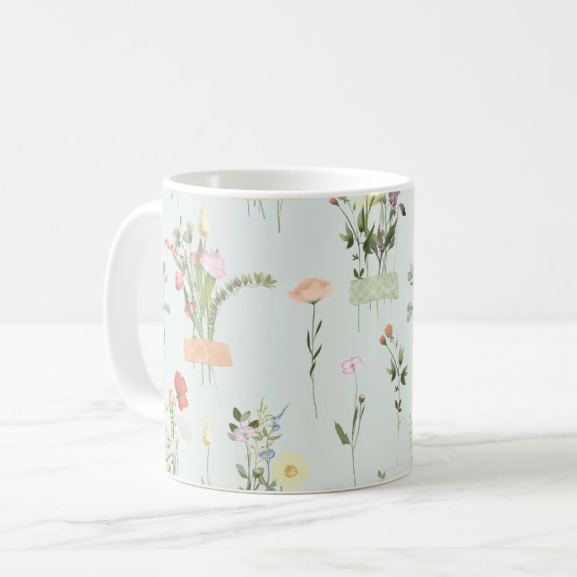 Taza De Café Patrón botánico de flores silvestres acuáticas (Anverso izquierdo)