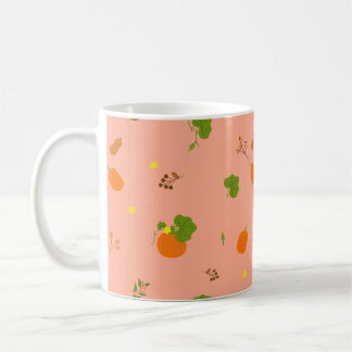 Taza De Café Patrón Botánico de Jardín de Melocotón y Calabaza
