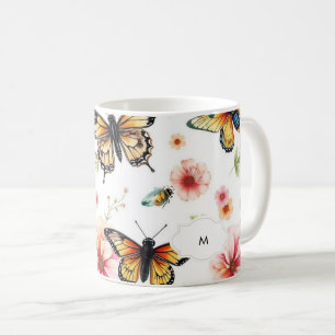 Taza De Café Patrón botánico floral de acuarela monogramado