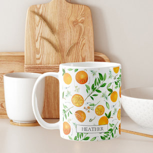 Taza De Café Patrón Botánico Floral de Citricos Naranja de Vera