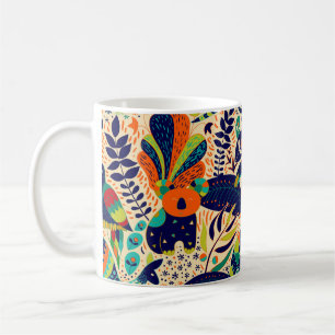 Taza De Café Patrón brillante y transparente. Fondo floral ama