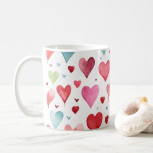 Taza De Café Patrón cardíaco acuarela azul rosado rojo moderno
