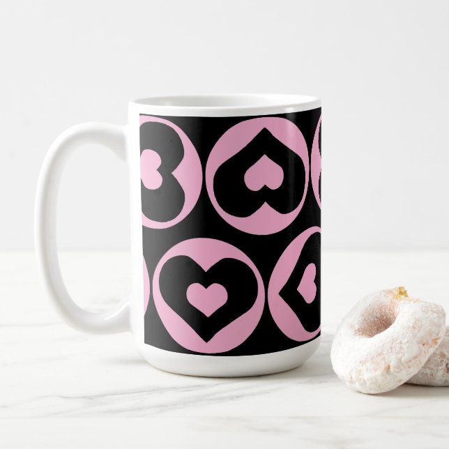Taza De Café Patrón cardíaco Amor rosa Gráfico negrita (Con donut)