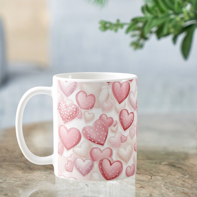 Taza De Café Patrón cardíaco de punto de polka rosado (Subido por el creador)