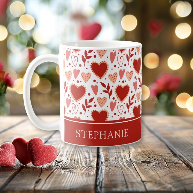 Taza De Café Patrón cardíaco de San Valentín personalizado (Personalized Valentine Heart Pattern Coffee Mug)
