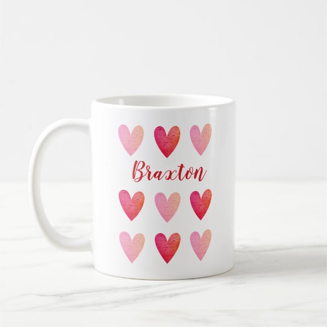 Taza De Café Patrón cardíaco Día de San Valentín rosado rojo (Izquierda)