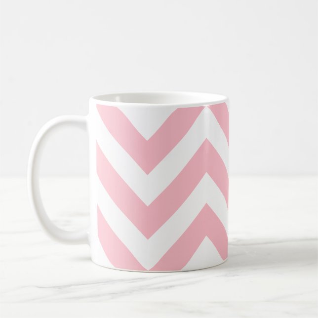 Taza De Café Patrón Chevron horizontal grande rosa y blanco (Izquierda)