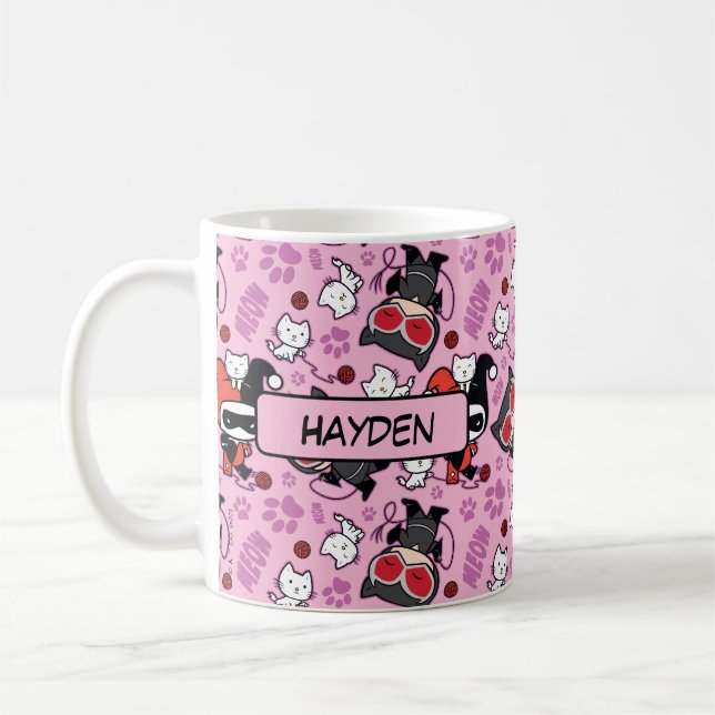 Taza De Café Patrón Chibi Catwoman, Harley Quinn y & Kittens (Izquierda)