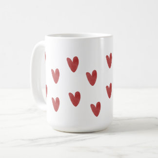 Taza De Café Patrón Clásico de Corazones Rojos en Blanco