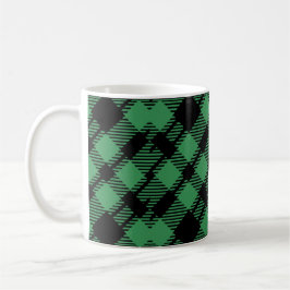 Taza De Café Patrón Clásico de Cuadros Verdes Navideños