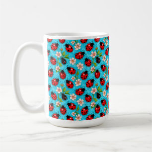 Taza De Café Patrón Colorido de Mariquita con Flores