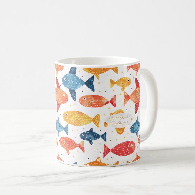 Taza De Café Patrón colorido de peces divertidos (Anverso derecho)