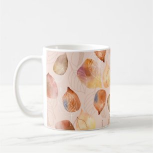 Taza De Café Patrón con hojas. Hoja gráfica y acuarela.