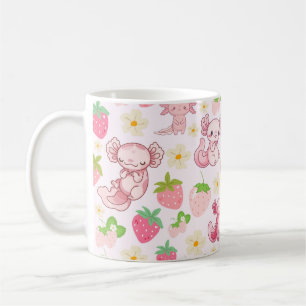 Taza De Café Patrón continuo adorable de axolotl kawaii y fresa