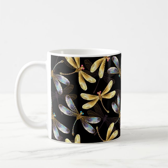 Taza De Café Patrón continuo con libélulas doradas (Izquierda)