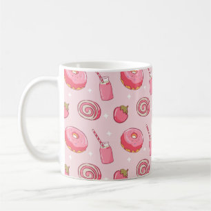 Taza De Café Patrón continuo de alimentos rosados kawaii lindos